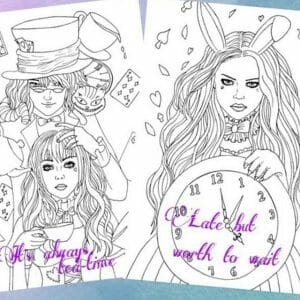 Pdf coloring book “Alice in Wonderland” 10 coloring pages