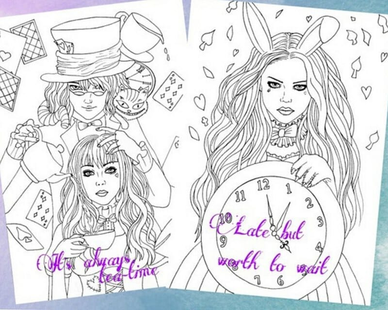 Pdf coloring book "Alice in Wonderland" 10 coloring pages 2 Pdf coloring book "Alice in Wonderland" 10 coloring pages - Image 2