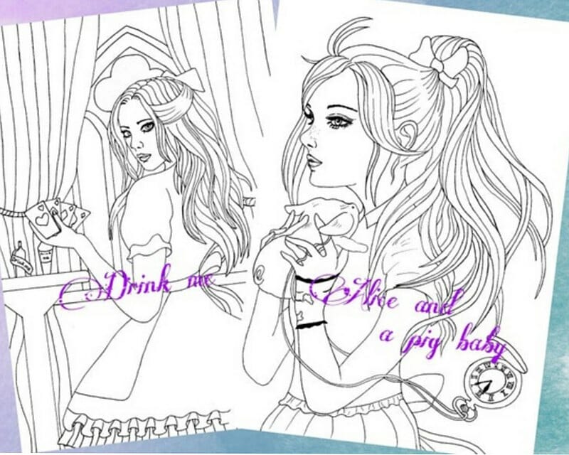 Pdf coloring book "Alice in Wonderland" 10 coloring pages 3 Pdf coloring book "Alice in Wonderland" 10 coloring pages - Image 3