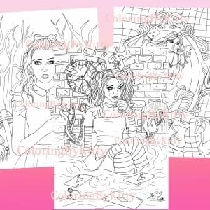 Set of 5 coloring pages “Alice in Wonderland set”