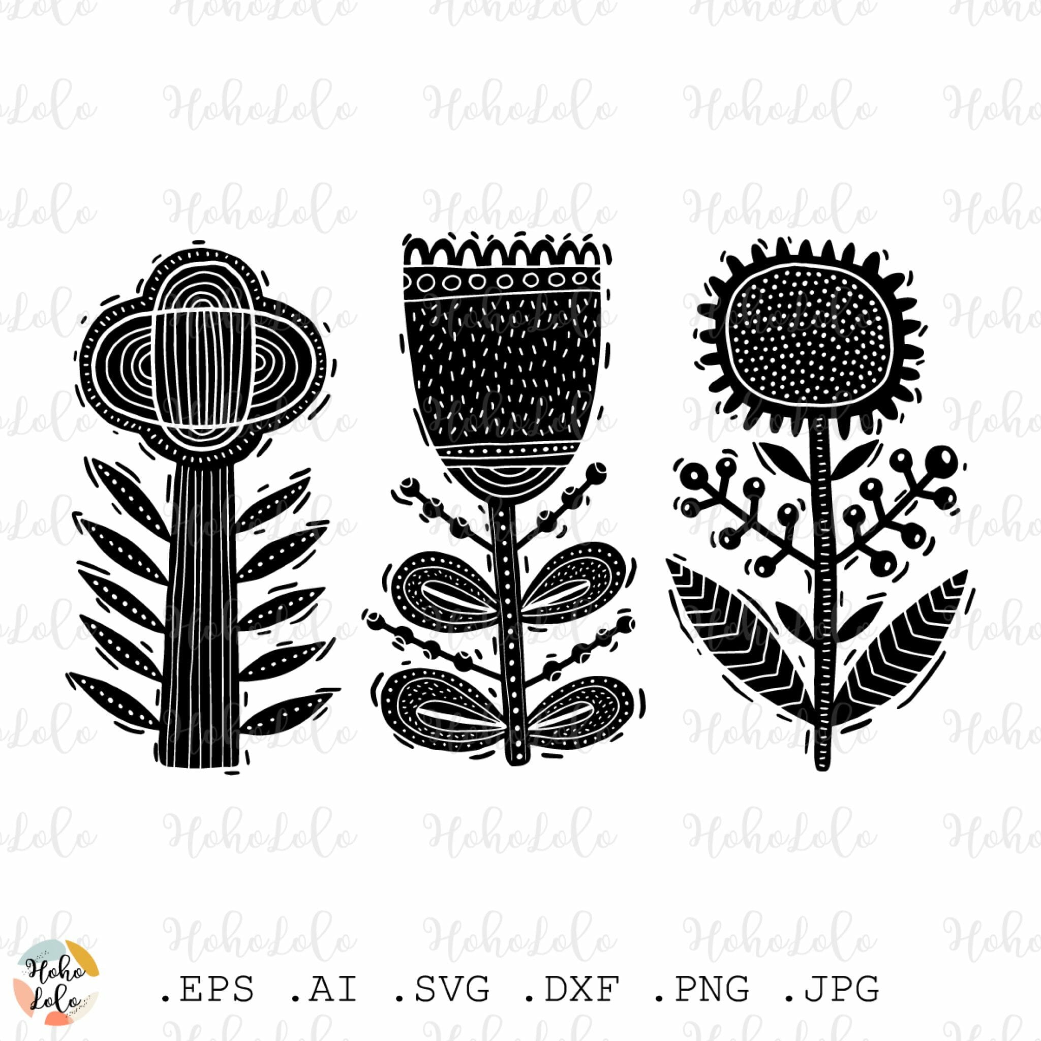 Scandi Flower Svg Cricut Boho Clipart Png Stencil Dxf