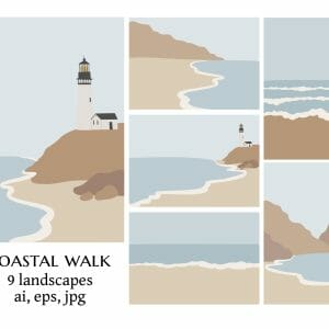 Coastal landscape wall art prints, Minimal beach poster
