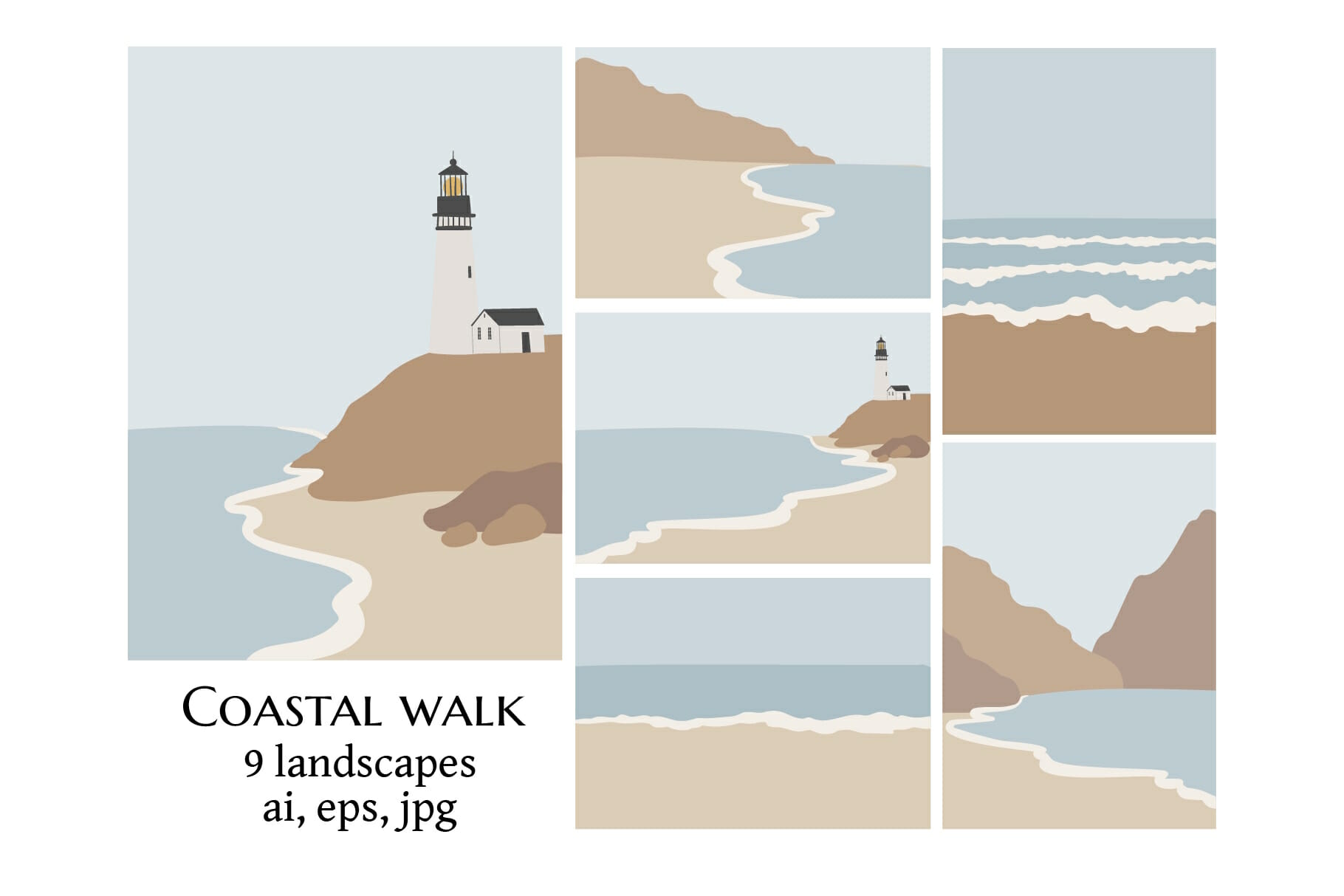 Coastal landscape wall art prints, Minimal beach poster