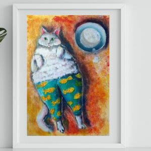 Fat cat art 17*22″ funny pet in a suit, lucky cat