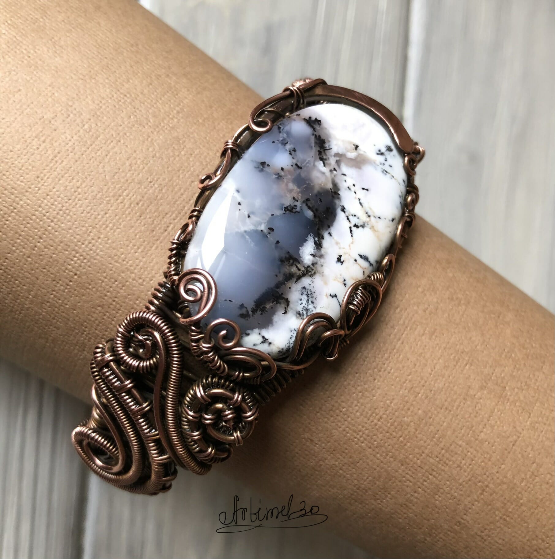 Copper Bracelet Wire wrapped Agate stone 3