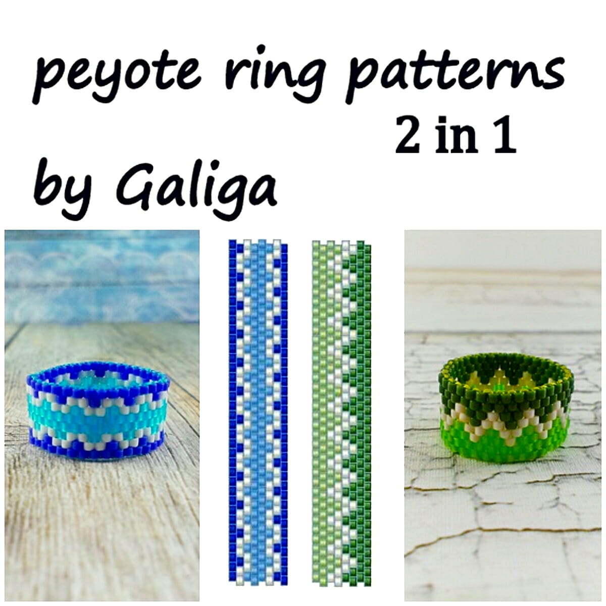 2 in 1 green and blue bead peyote ring patterns diy