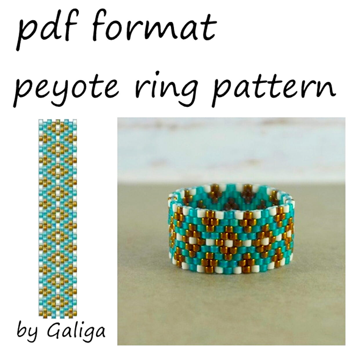 Rose gold ring pattern peyote beading jewelry making