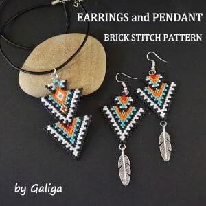 Beaded earrings and pendant pattern tribal style seed bead