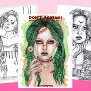 Pdf coloring book “Don’t scream” 10 coloring pages light and dark grayscale
