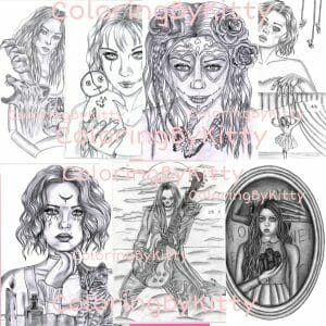 Pdf coloring book “Don’t scream” 10 coloring pages light and dark grayscale