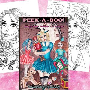Pdf coloring book “Peekaboo” 10 coloring pages and 1 bonus grayscale