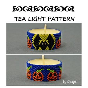 Halloween bat and pumpkins tea light candle cover pattern
