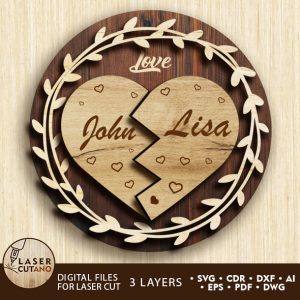 Heart Multilayer Wall Art Love Gift Custom Name Wedding