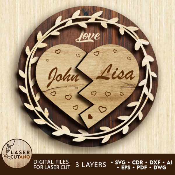Heart Multilayer Wall Art Love Gift Custom Name Wedding