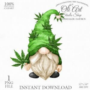 Marijuana Gnome Clip Art. Cute Characters