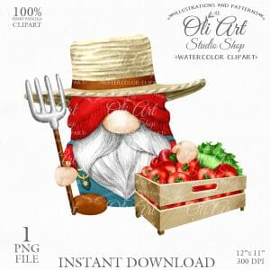 Gnome Farmer Clipart. Hand Drawn Graphics
