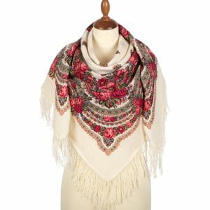 1901-1 Original Pavlovo Posad Russian Shawl 100% Wool scarf 125×125 cm