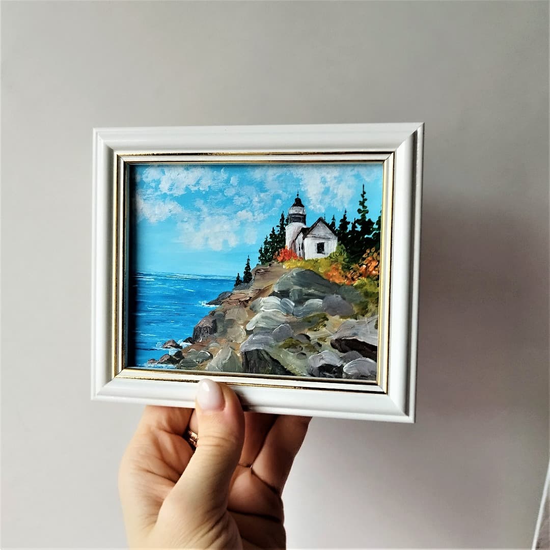 Mini canvas landscape painting acrylic small wall decor