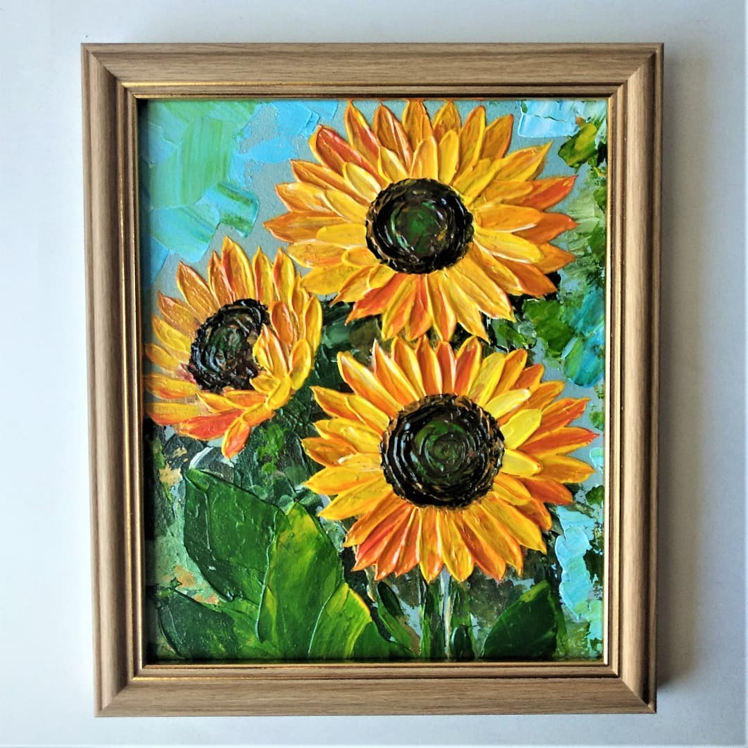 Sunflower painting canvas bouquet art impasto - Inspire Uplift