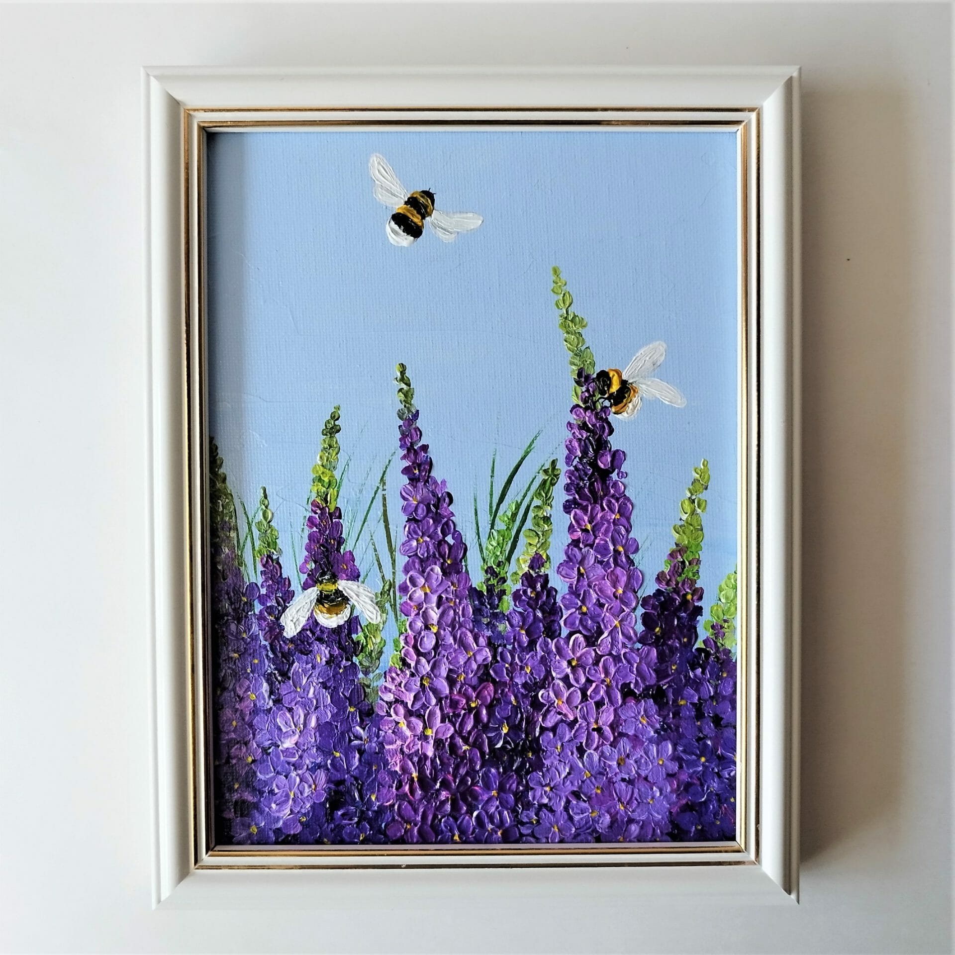 bumblebee on a flower textured painting wall decor floral art
