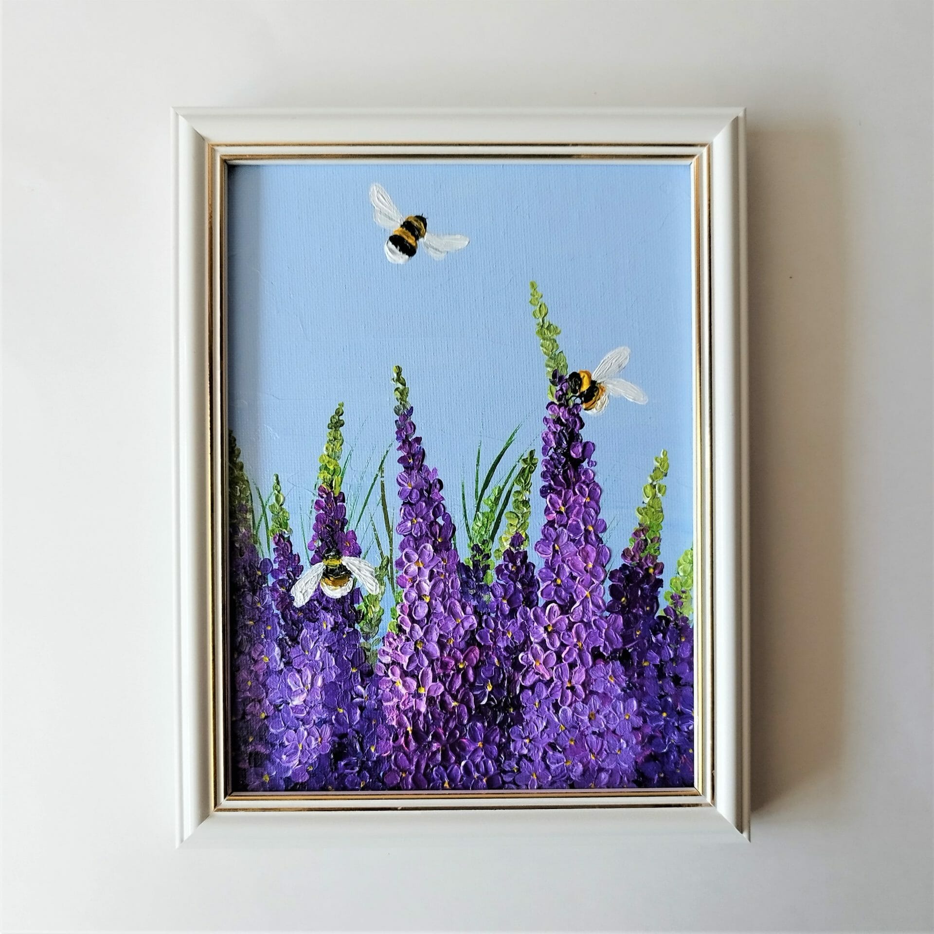 insect artwork floral acrylic painting art impasto wall decor