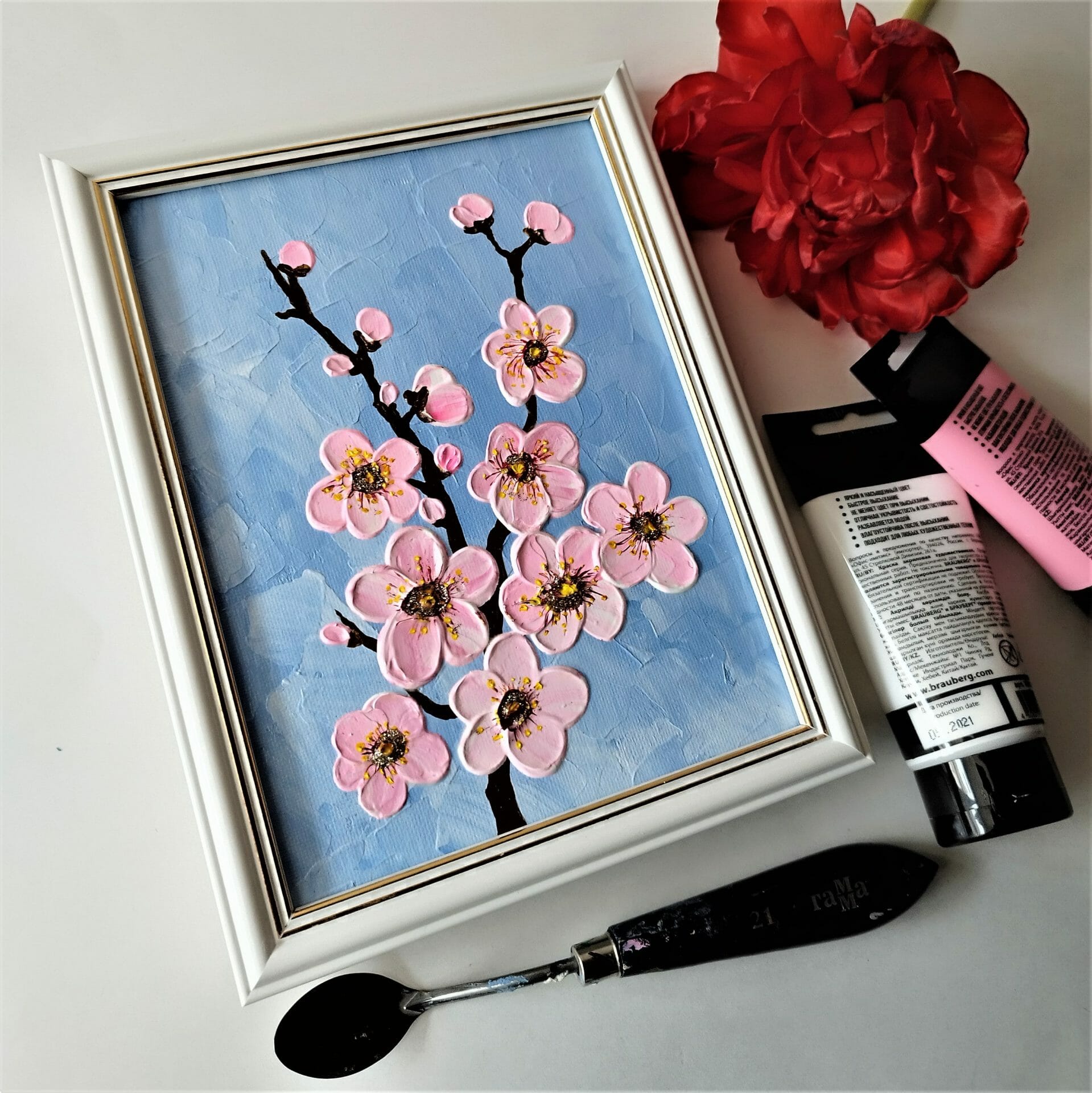 Cherry blossom painting textured art floral artwork