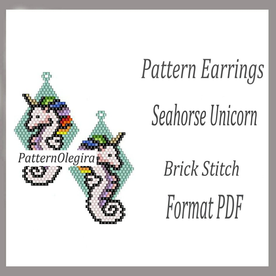 SEAHORSE UNICORN Earrings beading pattern Brick stitch pattern 1 SEAHORSE UNICORN Earrings bead patterns PDF file Beading patterns Beading earrings Beading Seahorse unicorn Olegirabeadpattern