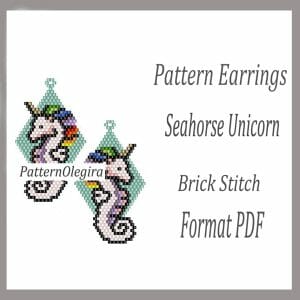 SEAHORSE UNICORN Earrings bead patterns PDF file Beading patterns Beading earrings Beading Seahorse unicorn Olegirabeadpattern