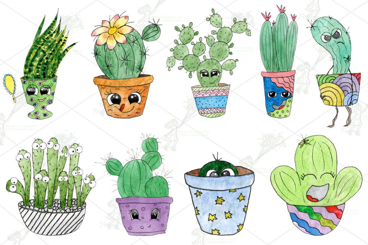 Cactus family Watercolor clipart, PNG 2 Cactus family Watercolor clipart, PNG - Image 2
