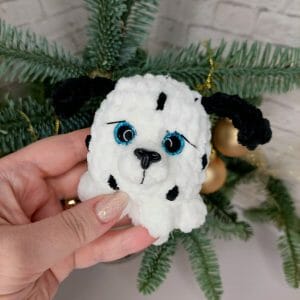 Crochet amigurumi pattern, knitted keychain Dolmatian