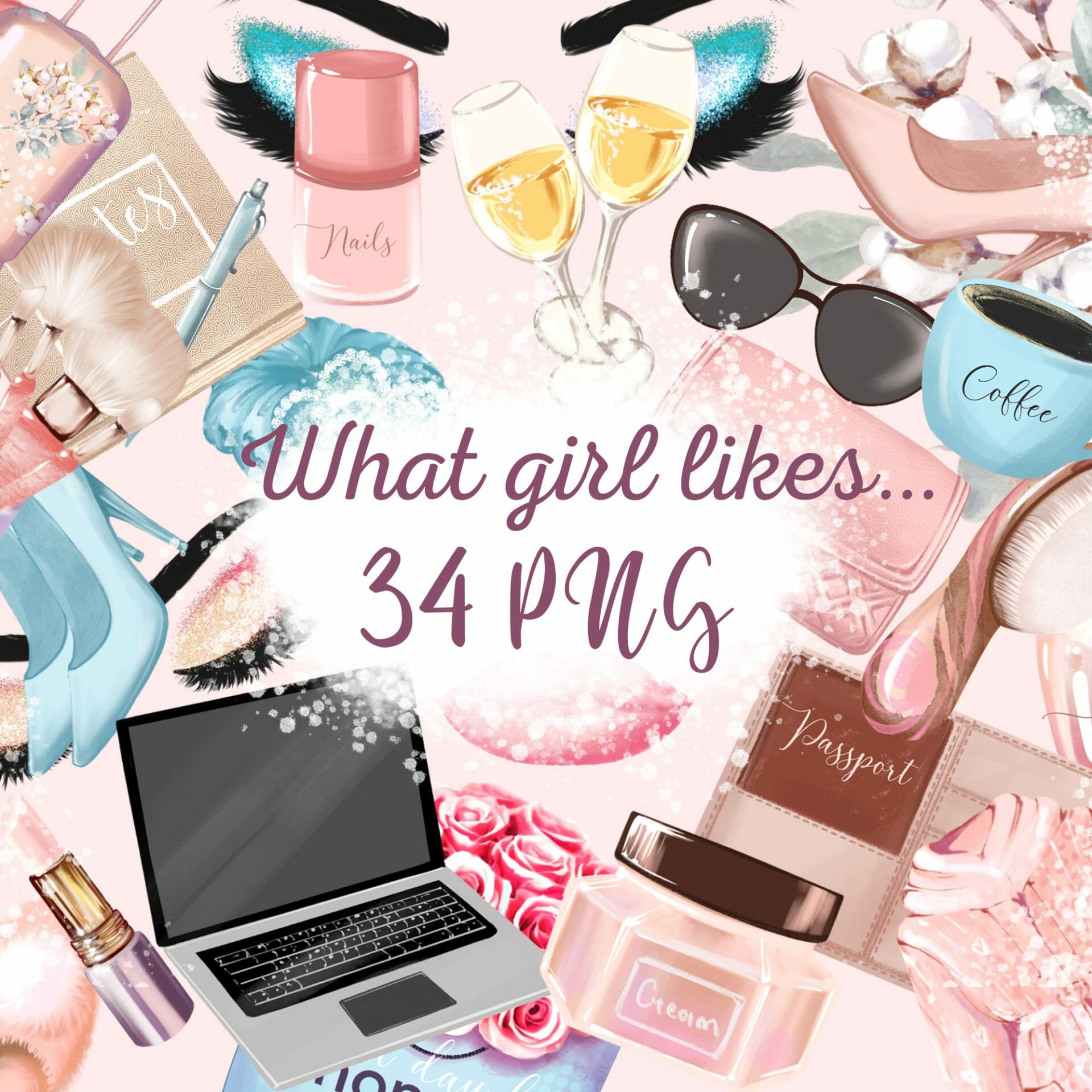 Fashion illustration – set of cosmetics clipart