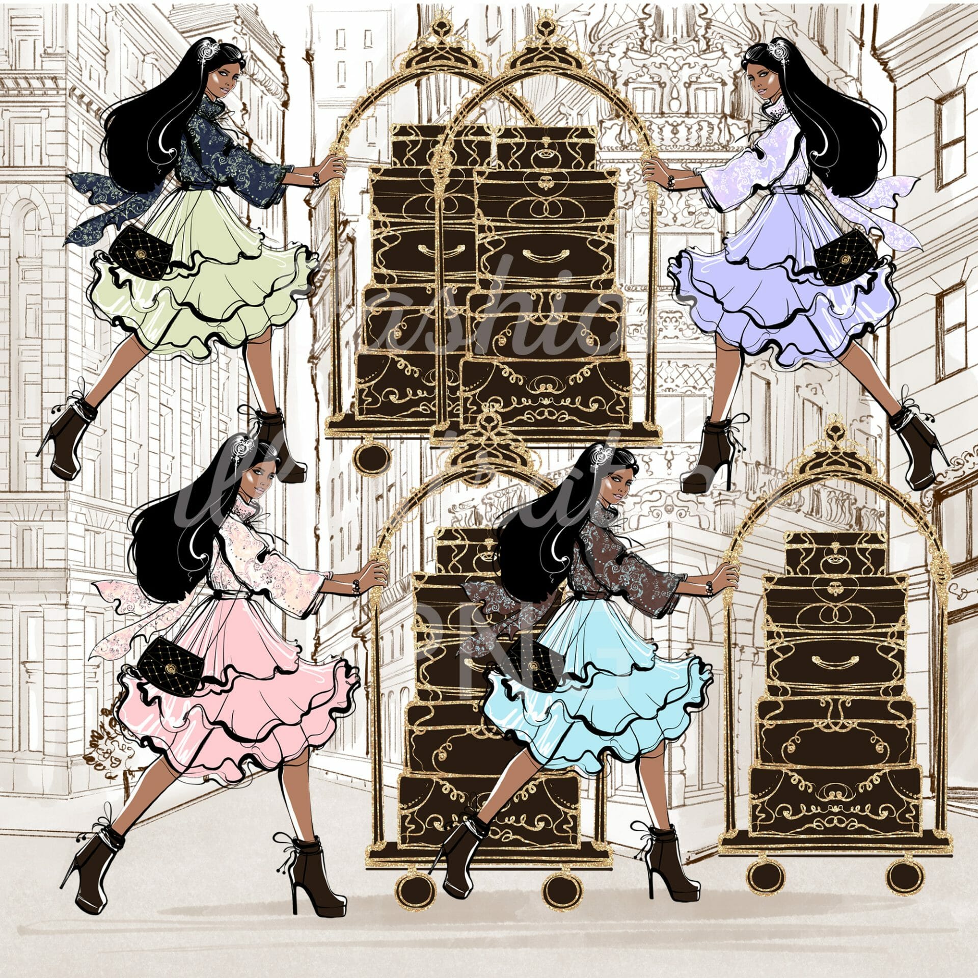 Fashion illustration - Girl with a fashion suitcase 3 Fashion illustration - Girl with a fashion suitcase - Image 3