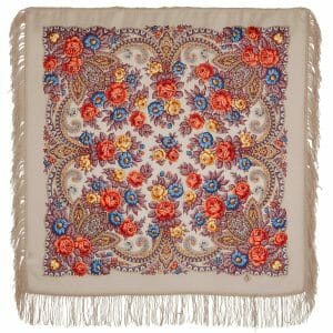 1696-16 Original Pavlovo Posad Russian Shawl 100% Wool scarf 89×89 cm