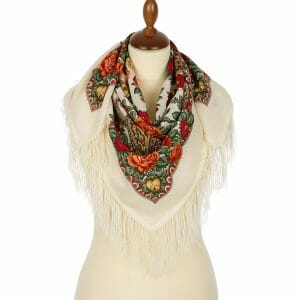 1696-0 Original Pavlovo Posad Russian Shawl 100% Wool scarf 89×89 cm