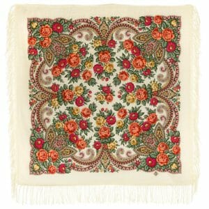 1696-0 Original Pavlovo Posad Russian Shawl 100% Wool scarf 89×89 cm