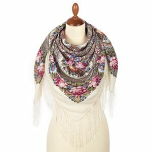 1877-2 Original Pavlovo Posad Russian Shawl 100% Wool scarf 110×110 cm