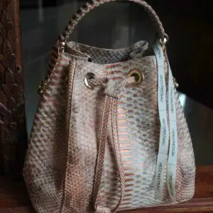 Genuine python skin peachy gold bucket crosshandle bag designer women purse | classy elegant crossbody PAULA bag | exotic leather bags