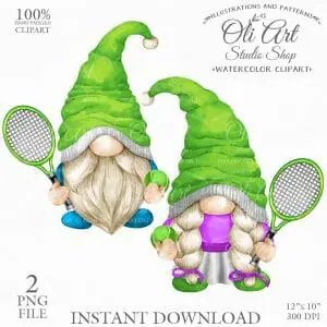 Tennis. Gnome Png Clipart. Hand Drawn Graphics
