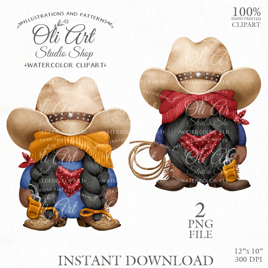 Cowboy Gnomes Clip Art, Cowboy Hat, Hand painted. 1 Cowboy Gnomes Clip Art, Cowboy Hat, Hand painted.
