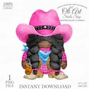 Cowboy Gnome Clip Art, Pink Cowboy Hat, Hand painted