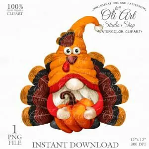 Fall Gnome Clip Art. Turkey Gnome. Autumn. Pumpkin.