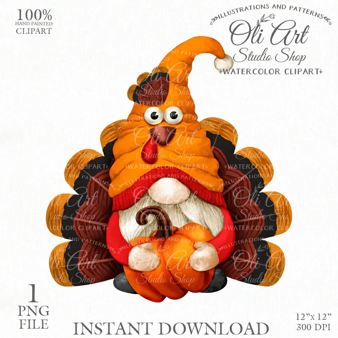 Fall Gnome Clip Art. Turkey Gnome. Autumn. Pumpkin.
