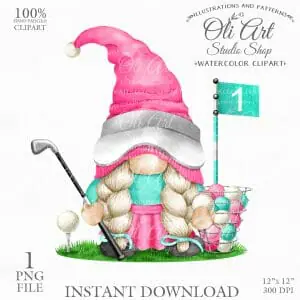 Golf Gnome Png Clipart Girl Golfer in Pink Aqua.
