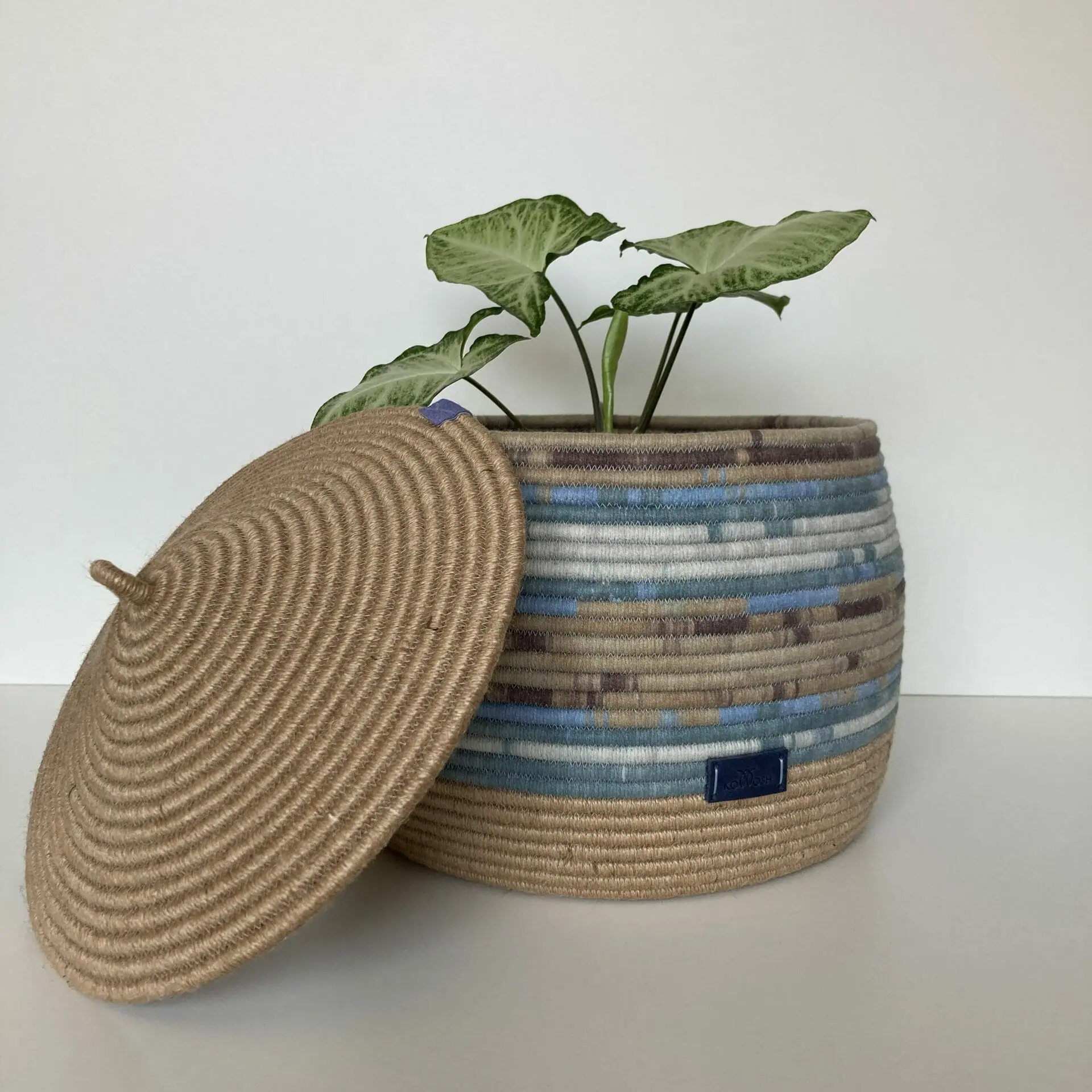 Large Jute Storage Basket with lid 10.5'' x 10.2''