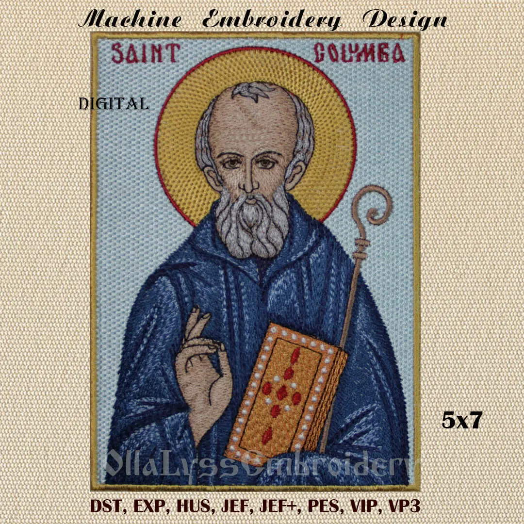 Saint Columba of Iona 5×7 embroidery design
