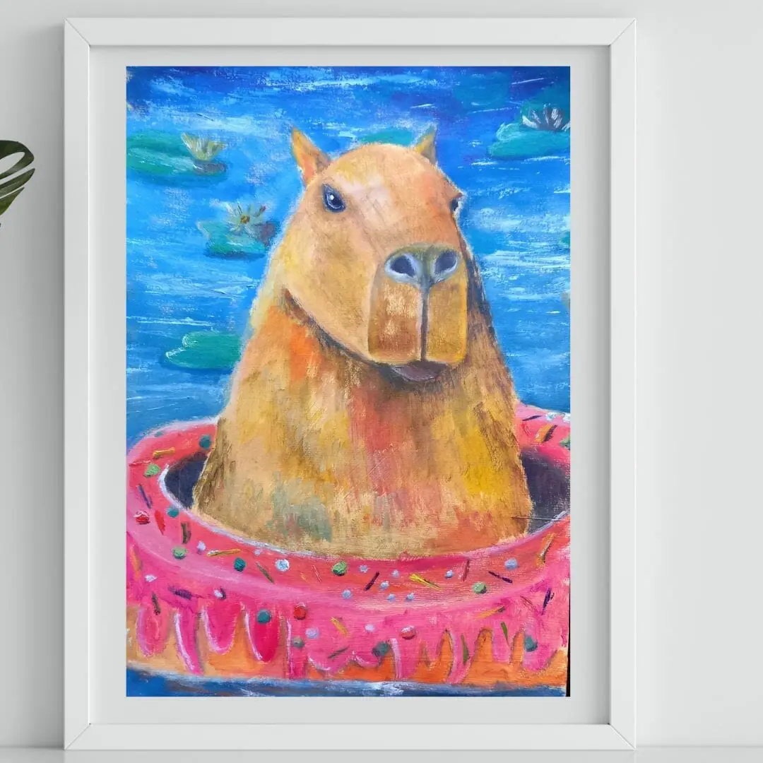 Capybara art 12*16 funny meme oil painting by Yalozik