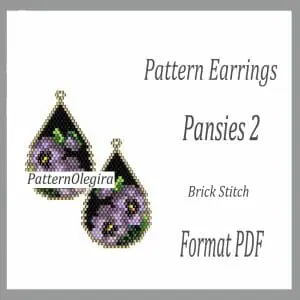 Pansies 2 Earrings bead patterns PDF file Beading patterns Beading earrings Beading Pansies Flower bead patterns Olegirabeadpatterns