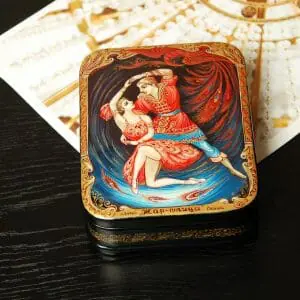 Firebird ballet lacquer box hand painted folk Kholui