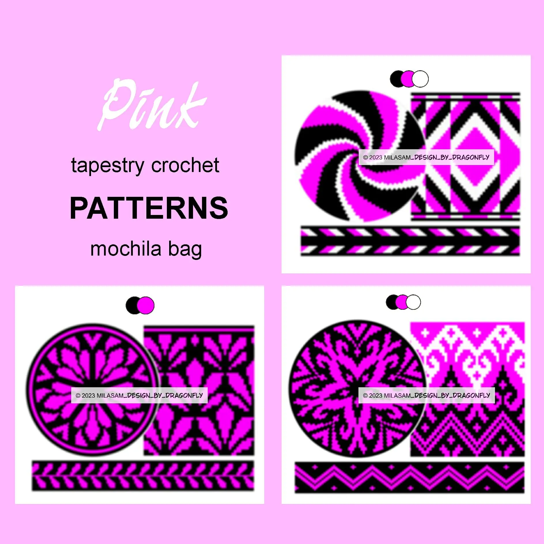 3 CROCHET PATTERNS PDF Tapestry crochet bag SET PINK 1 3 CROCHET PATTERNS PDF Tapestry crochet bag SET PINK