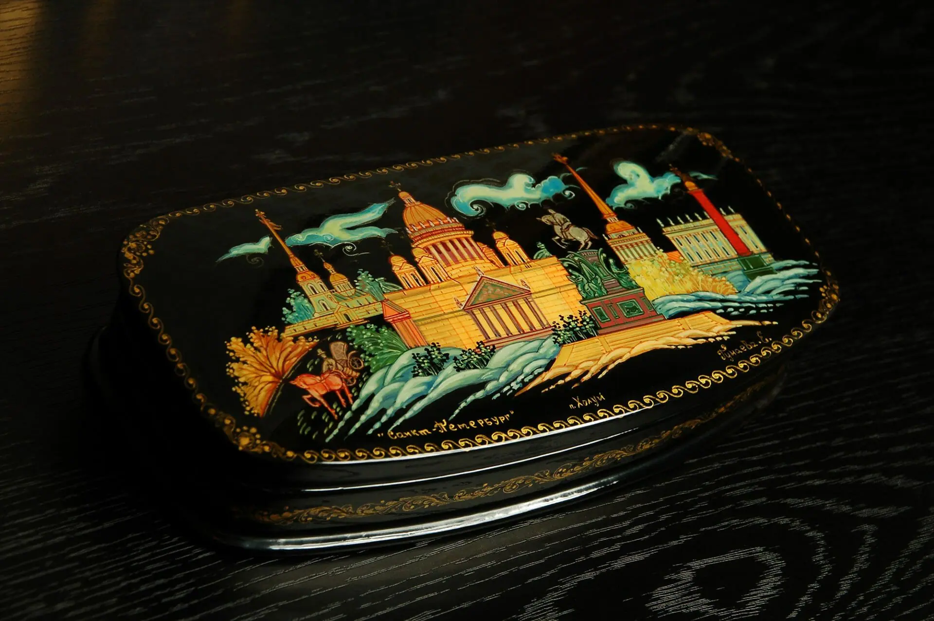 Winter in St Petersburg hand-painted lacquer box